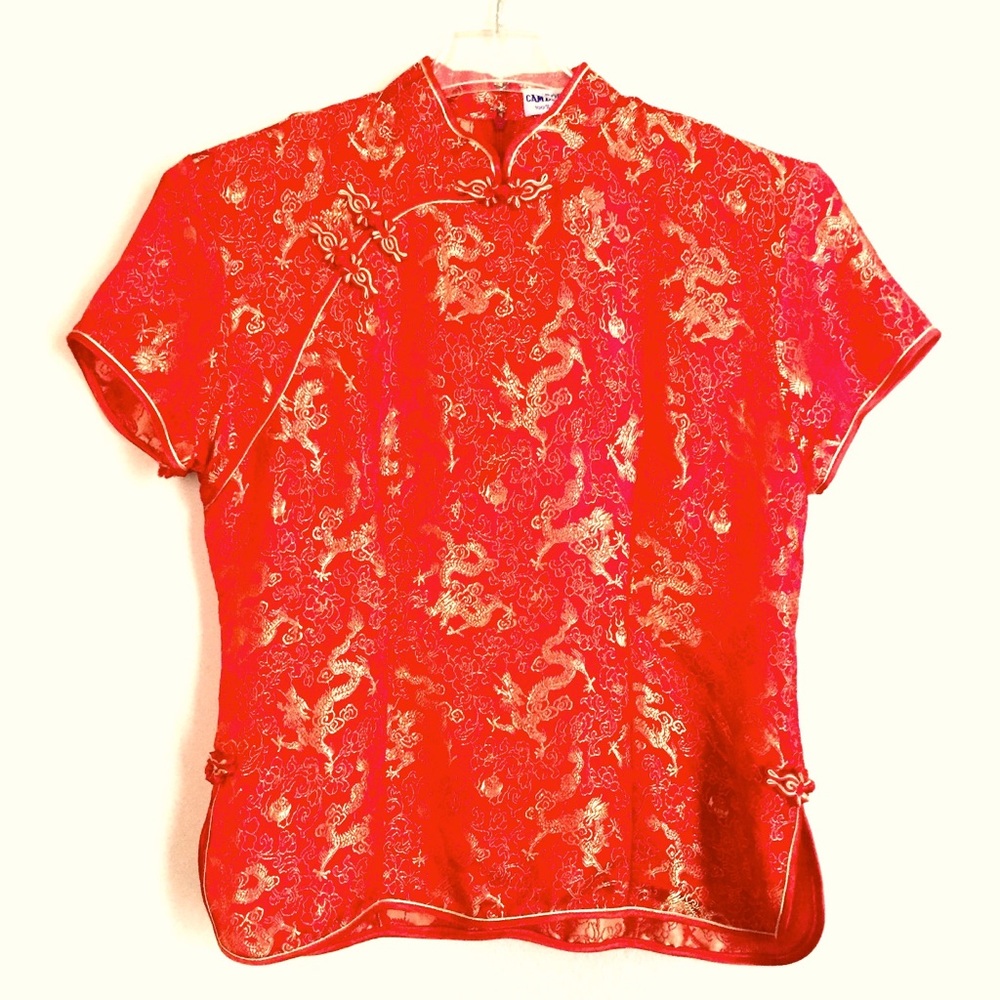Vintage Red Silk Oriental Top